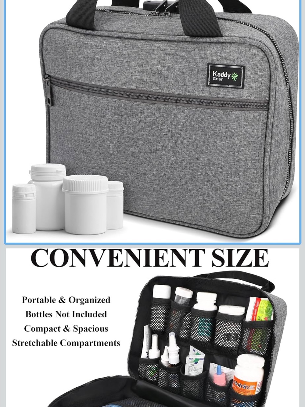 Kaddy Gray Travel Medicine Organizer Bag